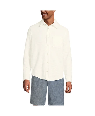 Lands' End Men's Long Sleeve Knit Boucle Button Through Shirt