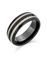 Bling Jewelry Simple Dome Black Silver Two Tone Center Stripe Couples Titanium Eternity Band Ring Comfort Fit 8MM