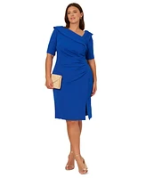 Adrianna Papell Plus Asymmetric-Neck Sheath Dress