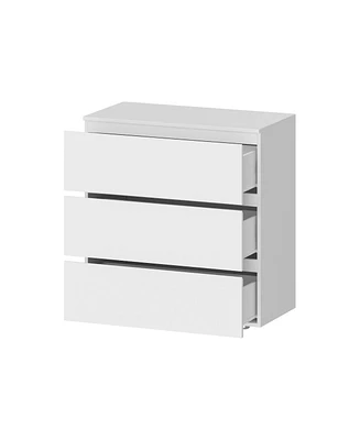 Bedside table with three drawers, multi-functional side table, end table in white wood, suitable for bedroom, living room, office