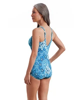 ShapeSolver by Mimi Flamingo Women's Barcelona Blues Crossover Sarong One Piece Swimsuit