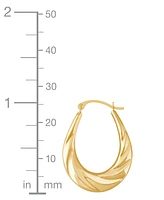 Oval Swirl Texture Polished Medium Hoop Earrings in 14k Gold