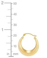 Multi-Grooved Polished Gold Small Hoop Earrings in 14k Gold, 0.86"