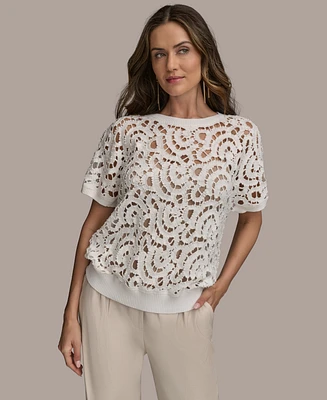 Donna Karan New York Women's Short-Sleeve Crochet Top