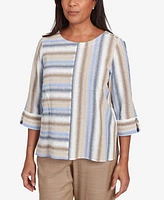 Alfred Dunner Women's Summer Solstice Spliced Stripe Button Shoulder Top