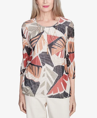 Alfred Dunner Women's Natural Instinct Tropical Mesh Crew Neck Top