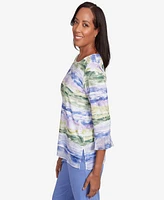 Alfred Dunner Women's Santa Fe Watercolor Biadere Striped Top