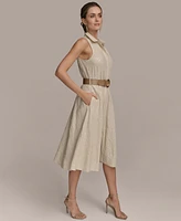 Donna Karan New York Women's Sequin Embellished Linen Belted Shirtdress