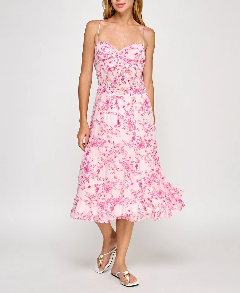 Trixxi Juniors' Printed Twist-Front Midi Dress