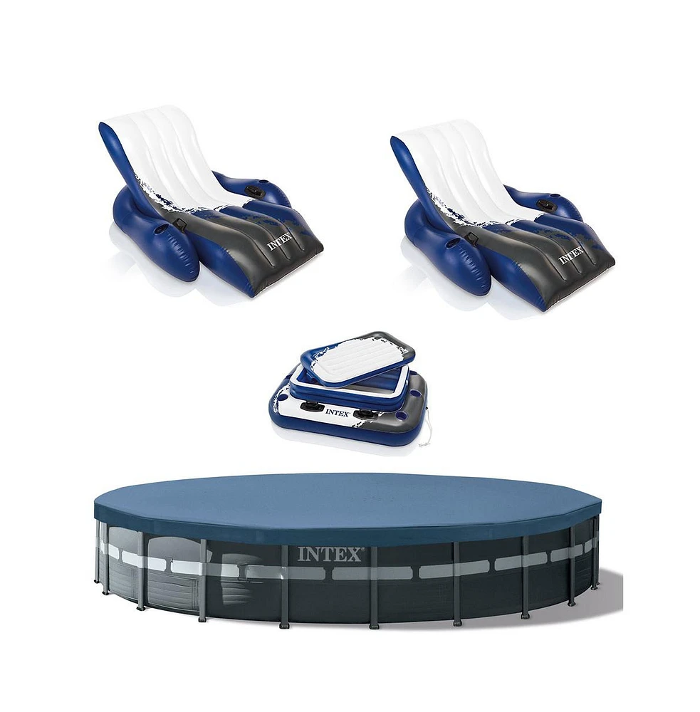 Intex 26ft x 52in Above Ground Pool w/ Inflatable Loungers and Floating Cooler