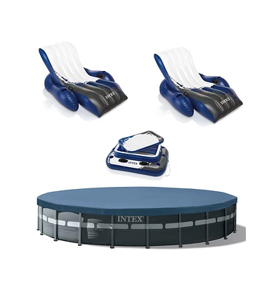 Intex 26ft x 52in Above Ground Pool w/ Inflatable Loungers and Floating Cooler
