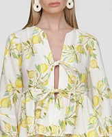 Avec Les Filles Women's Printed Tie-Front Balloon-Sleeve Blouse