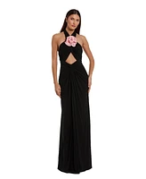 Mac Duggal Women's Jersey Crossover Halter Neck Gown With 3D Flower