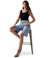 Guess Women's Kai High-Rise Wide-Leg Raw-Hem Shorts