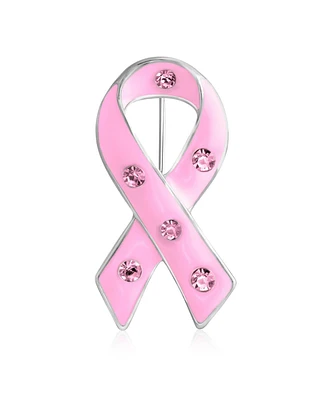 Bling Jewelry Crystal Accent Enamel Pink Ribbon Breast Cancer Survivor Brooch Pin Silver Gold Plated