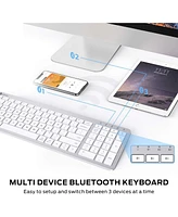 Rechargeable Bluetooth Keyboard, BKA26S Multi Device Keyboard Bluetooth 5.1 with Number Pad Ergonomic Design