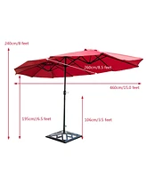 Gymax Patio Outdoor 15' Umbrella Market Umbrella Double-Sided with Crank
