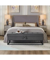 Upholstered Storage Bench with Metal Base Tufted Velvet Ottoman for Bedroom Living Room or Entryway Ideal Small Spaces Assembly Required-The Pop H