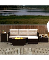 Gymax 4 Pcs Outdoor Furniture Set w/ 32'' Fire Pit Table & Propane Tank Cover