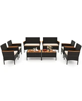 Gymax 8 Piece Outdoor Patio Rattan Furniture Set Rattan Conversation Set w/ Chairs & Loveseat