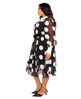Buxom Couture Plus Contrast Collar Polka Dot Shirt Dress