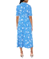 Msk Women's Floral-Print Belted Zippered Midi Dress