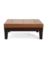 Upholstered Ottoman with Drawer and Tapered Legs Modern Rectangular Storage Bench for Living Room or Bedroom Coffee Table Alternative-The Pop Home