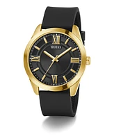 Guess Men's Analog Black Gold-Tone Silicone Strap Watch, 44mm