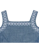 Hope & Henry Little Girls Organic Sleeveless Chambray Sundress with Embroidery