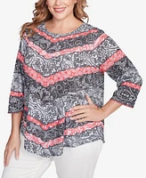 Ruby Rd. Plus Lace Chevron Sublimation Jersey Scoop Neck Top