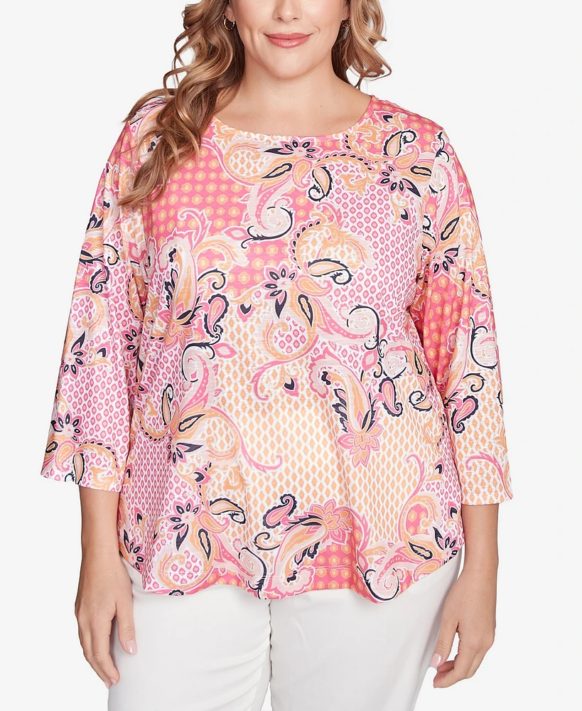 Ruby Rd. Plus Mixed Pattern Sublimation Knit Crew Neck Top