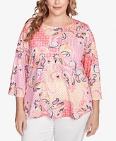 Ruby Rd. Plus Mixed Pattern Sublimation Knit Crew Neck Top