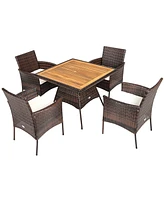 Gymax 5PCS Patio Dining Table & Chair Set Outdoor Furniture Set w/ 4 Seat Cushions