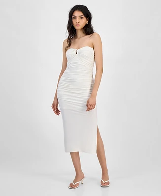 Bar Iii Women's Strapless Keyhole Ruched Midi Dress, Exclusively at Macy's