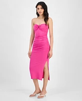 Bar Iii Women's Strapless Keyhole Ruched Midi Dress, Exclusively at Macy's