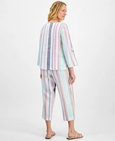 Charter Club Womens Striped 100 Linen Top Cropped Pants Exclusively At Macys