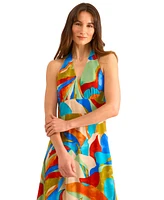 Vince Camuto Women's Leaf-Print T-Back Empire-Waist Dress