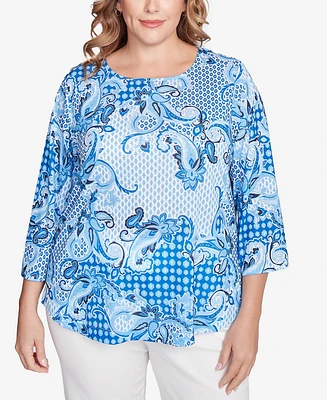 Ruby Rd. Plus Mixed Pattern Sublimation Knit Crew Neck Top