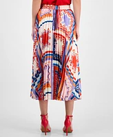 T Tahari Women's Printed Pleated Pull-On Midi Skirt
