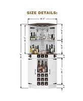 Farmhouse Corner Bar Cabinet with Rgb Led Lighting, Barn Style 32.3'' Wine Bar
