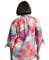 Jones New York Petite Printed Linen-Blend Blouse