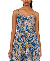 Msk Women's Tie-Waist Genie-Leg Paisley-Print Jumpsuit