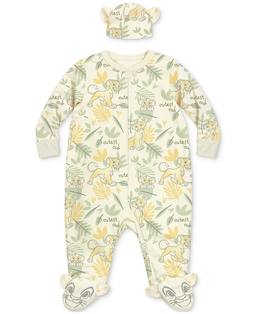 Disney Baby Boys The Lion King Footed Coverall & Hat, 2 Piece Set
