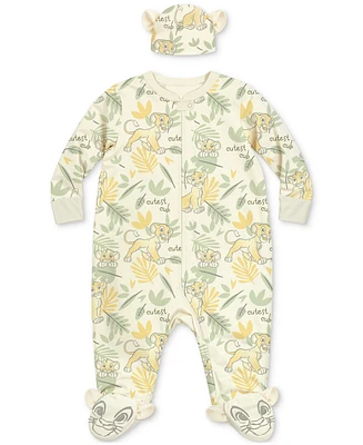 Disney Baby Boys The Lion King Footed Coverall & Hat, 2 Piece Set