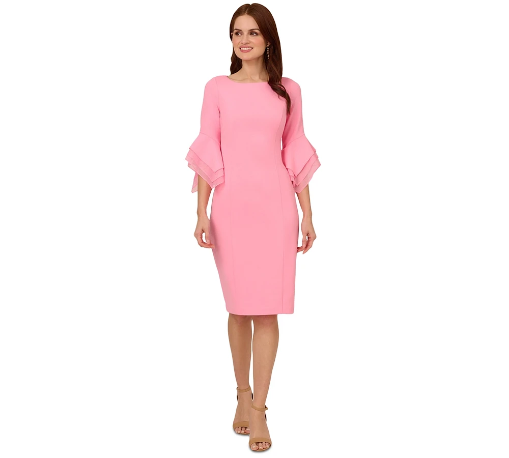 Adrianna Papell Women's Crepe Tiered-Sleeve Sheath Dress