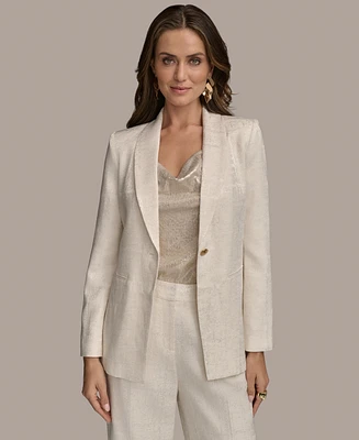 Donna Karan New York Women's Linen-Blend Jacquard One-Button Blazer, Regular & Petite