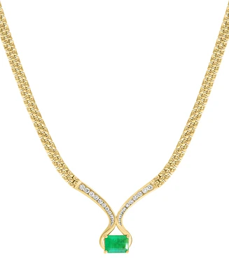 Effy Emerald (1-3/8 ct. t.w.) & Diamond (1/3 ct. t.w.) Fancy 16" Collar Necklace in 14k Gold