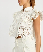 En Saison Women's Chloe Flutter-Sleeve Broderie Anglaise Top