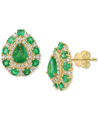 Effy Emerald (2-1/3 ct. t.w.) & Diamond (5/8 ct. t.w.) Pear Halo Stud Earrings in 14k Gold
