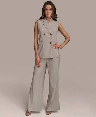 Donna Karan New York Womens Double Breasted Long Vest Wide Leg Pants